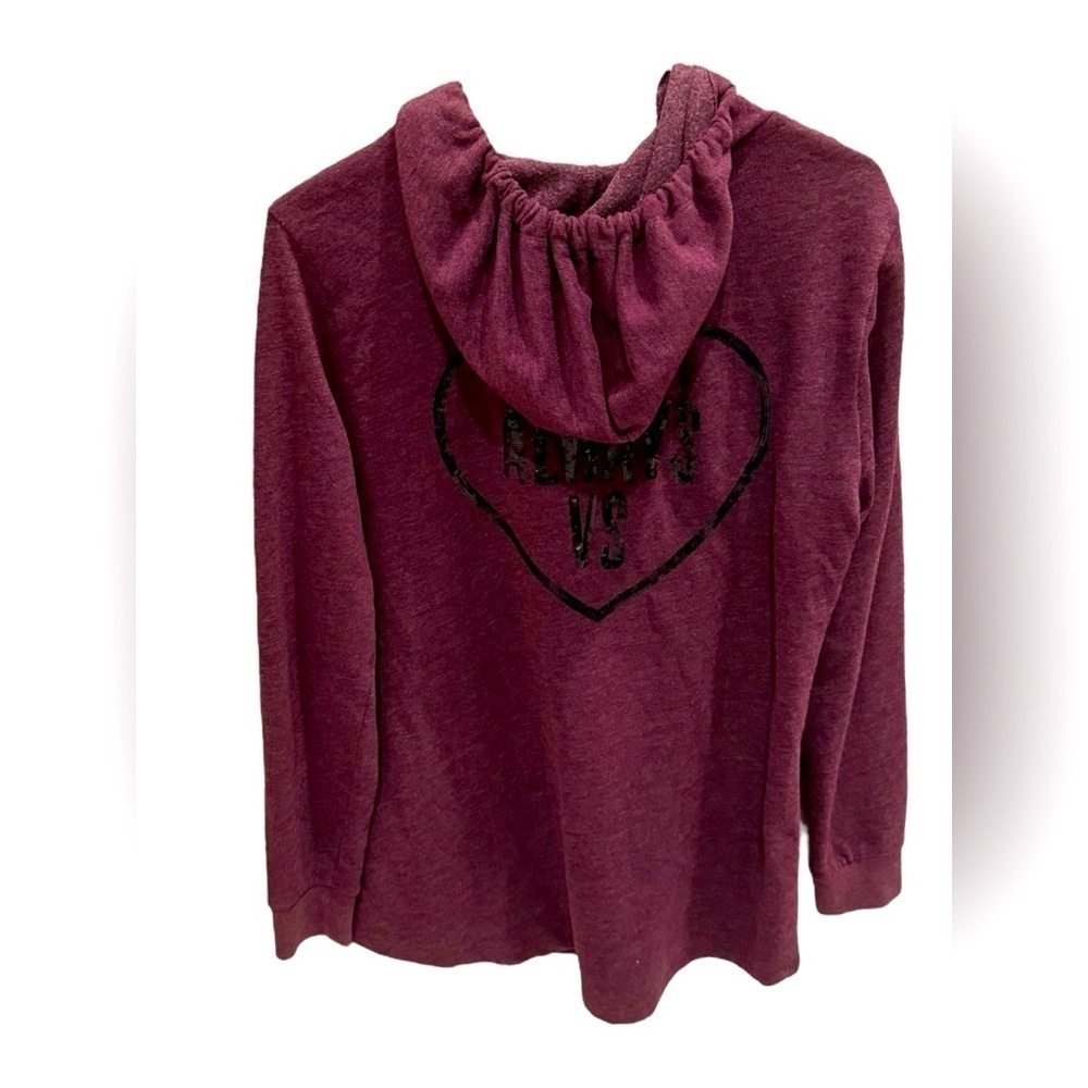 Victoria's Secret Medium Burgundy Sequins Heart Always VS Hoodie Sweatshirt